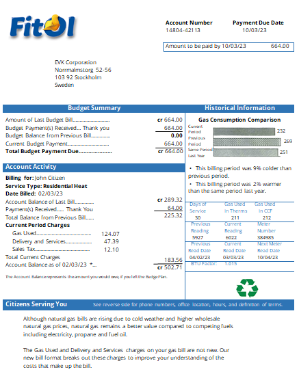 Fitol gas utility business bill, SCR PSD template